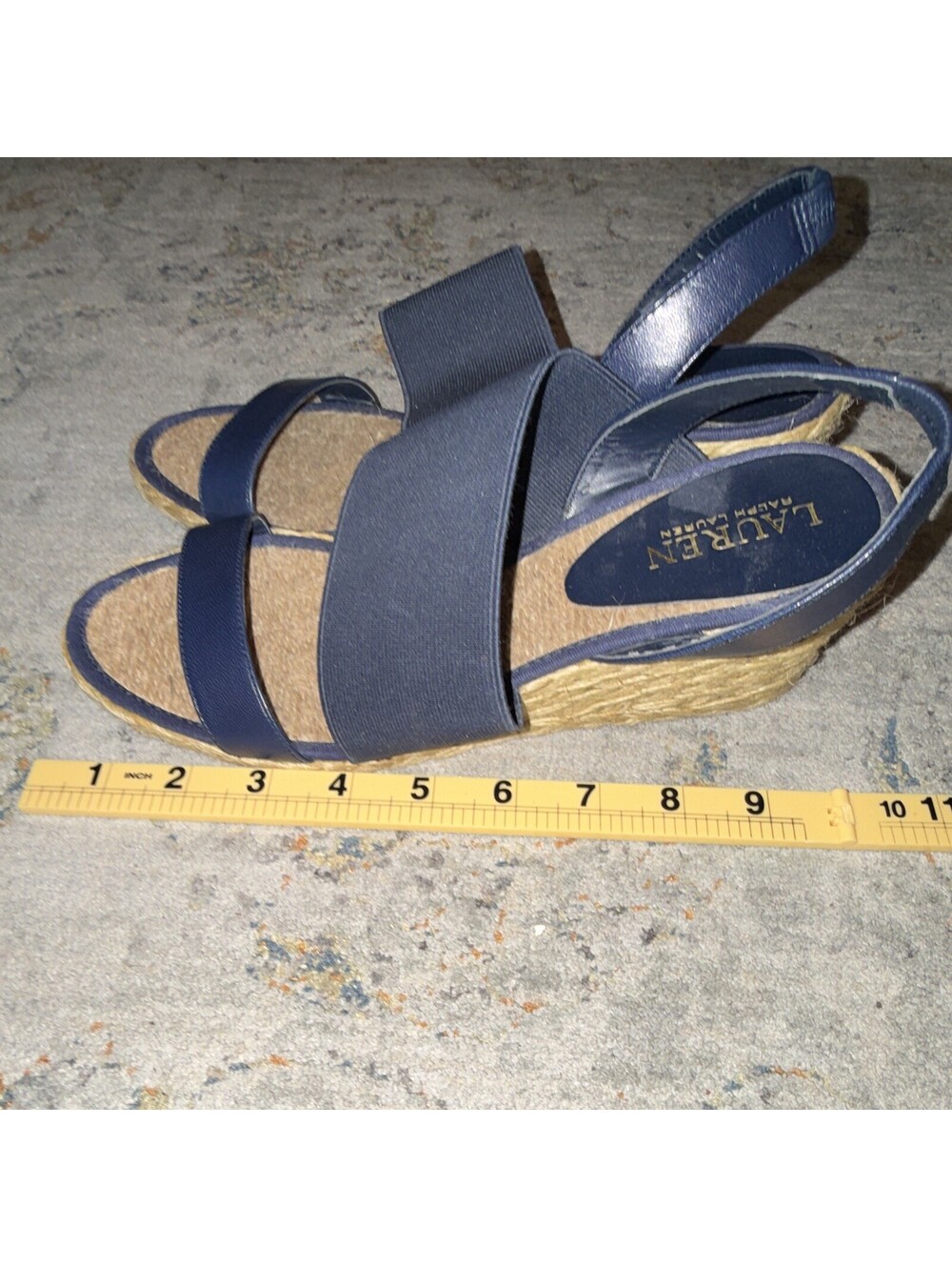 Lauren Ralph Lauren Blue Leather Espadrille Wedge Sandals Women's US 8.5 B - Picture 2 of 6